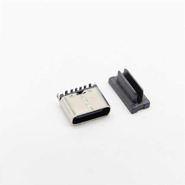 6PIN H6.8mm USB AF3.1 TYPE-C母座立式180度貼片加塞